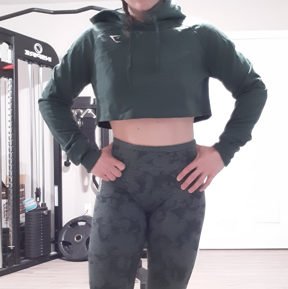 Gymshark training cropped hoodie obsidian green size xs